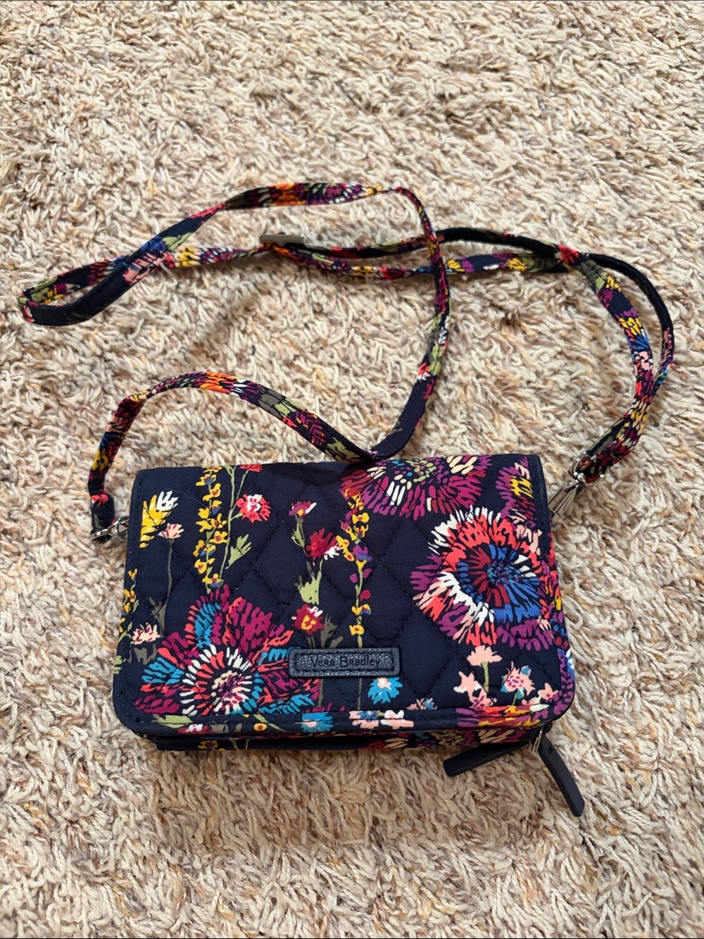 Vera Bradley Quilted Mini Crossbody in Navy with Multicolor Floral